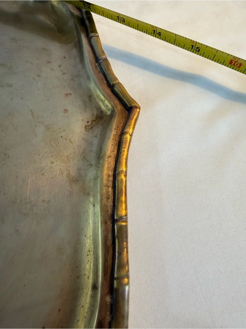 Vintage Oval Brass Tray Featuring A Distinctive Faux Bamboo Edge. Made In India